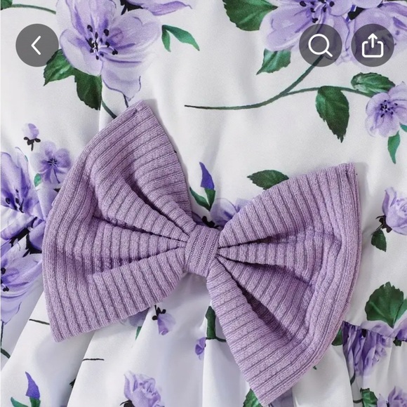 Purple Floral Kids Dress with Bow - Picture 3 of 6